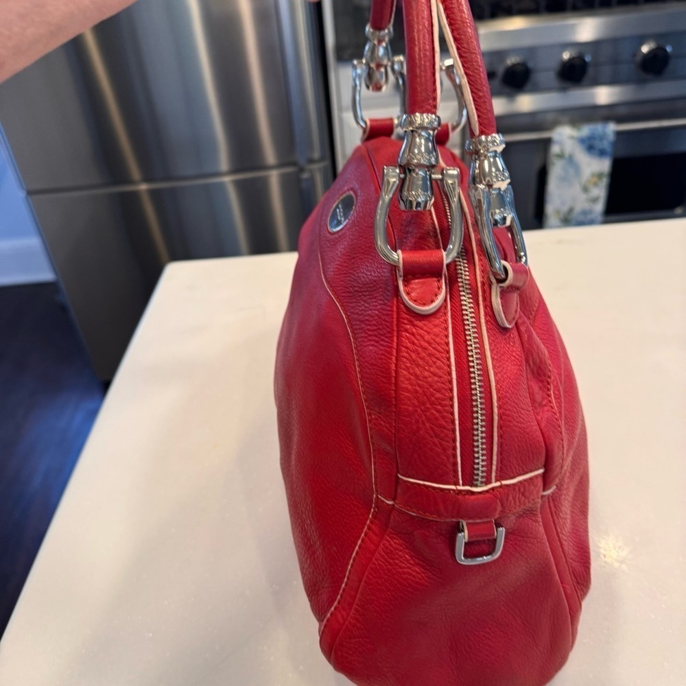 Tosca Blu Red Leather 2 Handle Satchel With Bold Chrome Accents white piping - Picture 5 of 16